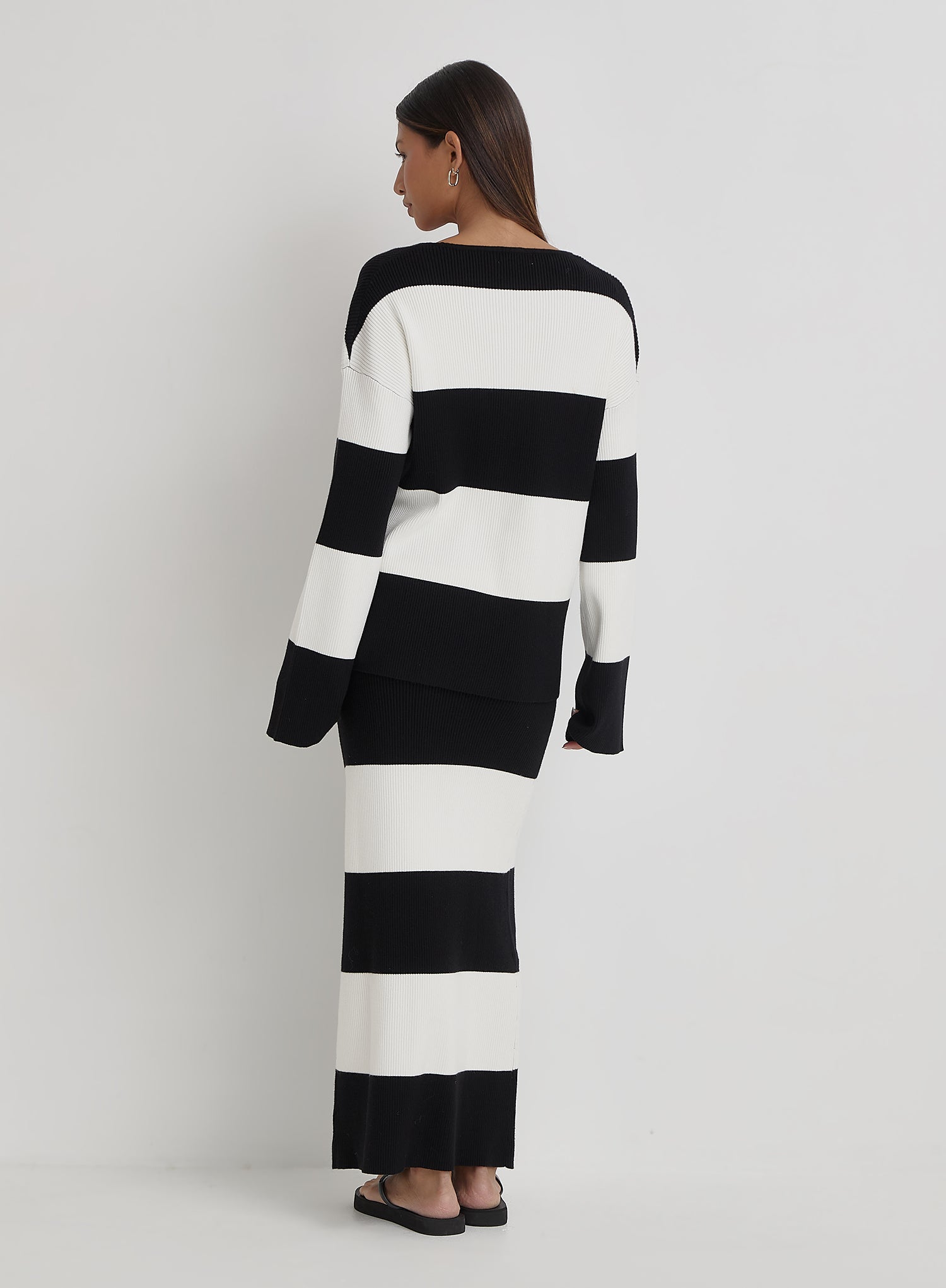 Black And Cream Stripe Knitted Jumper